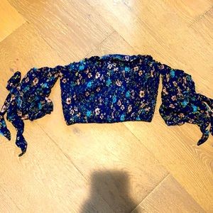 Blue floral strapless blouse